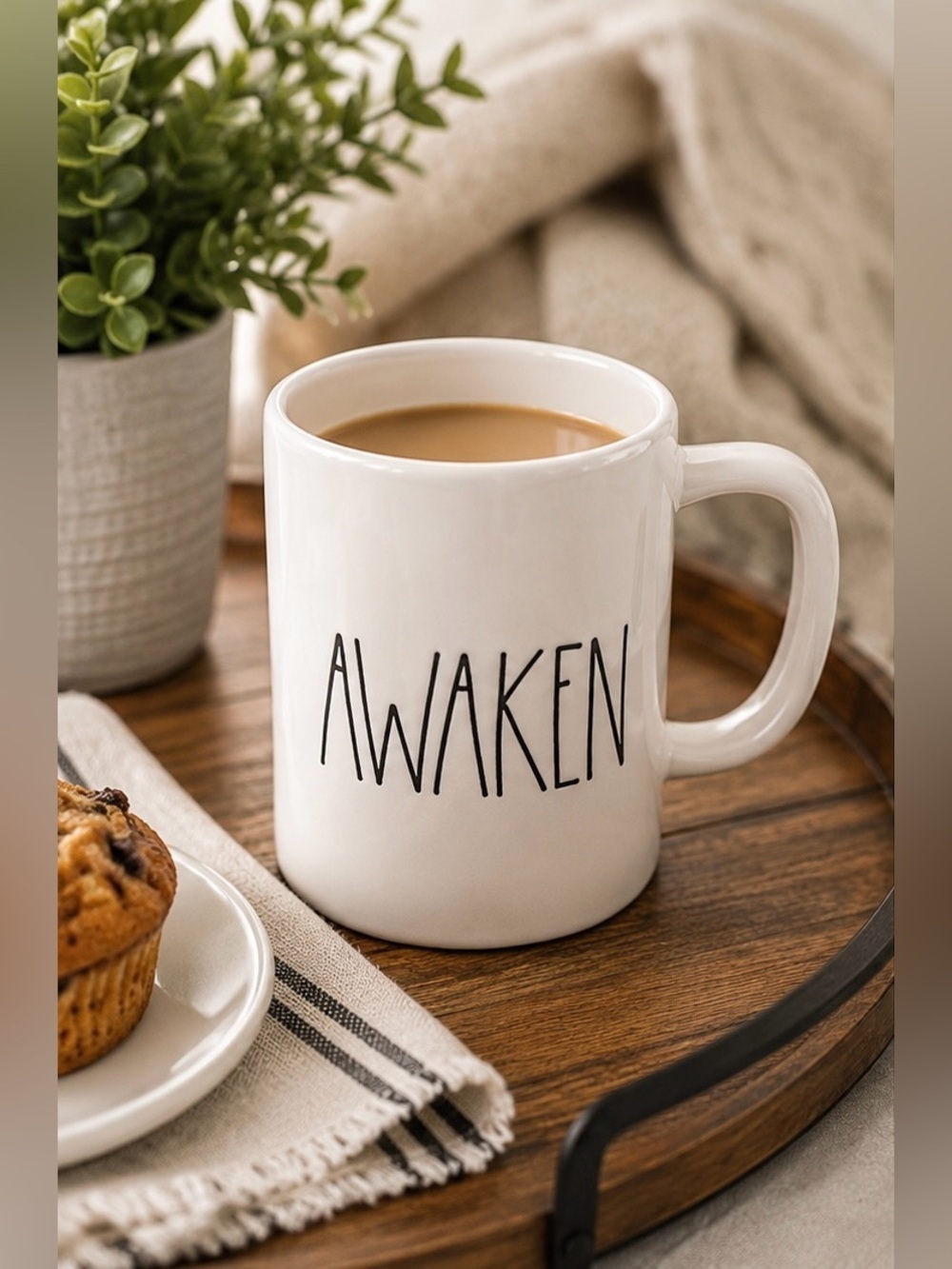 3/$30 Rae Dunn AWAKEN coffee cocoa and tea mug